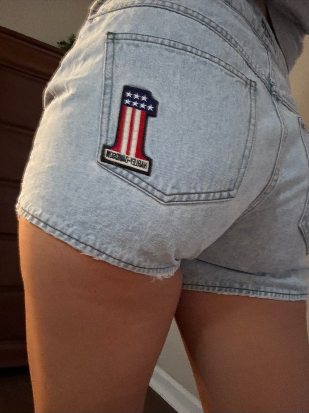 Harley-Davidson Denim Women's Shorts 8 with American Shield Patch - Picture 3 of 8